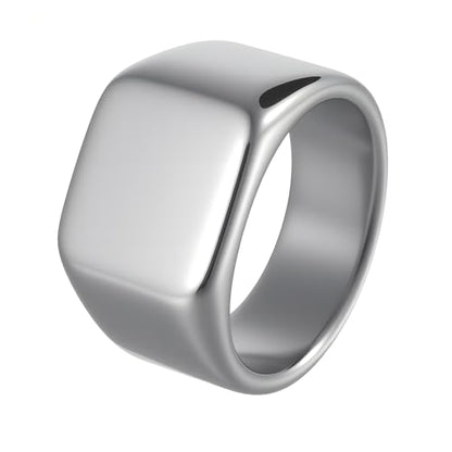 Mens Stainless Steel Plain Signet Rings 4/7/10/14MM Rectangular Pinky Rings | High Polish Classic Blank Thumb Rings, Everyday Comfit Wear, Gift for Men - color: Silver14