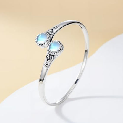 Moonstone Bangle Bracelet for Women 925 Sterling Silver 8MM Round Moonstone Cuff Bangle Ladies Jewelry Gifts