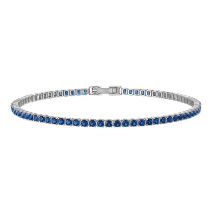 Tennis Bracelets for Women 2mm Dainty 14K Gold Plated CZ | 5A cubic zirconia, 4 prong sparkle, birthstone colors, 6.5-7.5 inches, fold over clasp, tarnish resistant, waterproof - color: Sapphire Blue