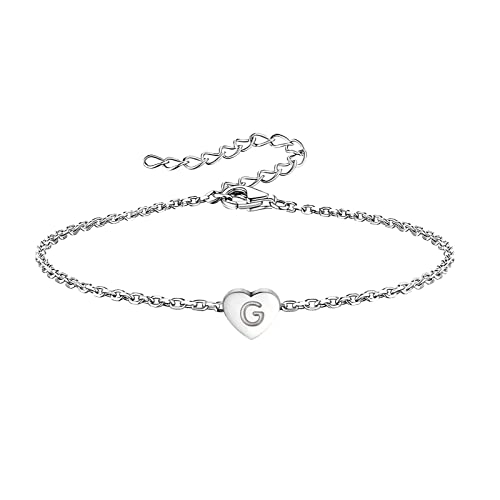 KunBead Initial Engraved Letter Bracelets Dainty Mini Size Heart Love Charm Stainless Steel Bracelets for Women Birthday Jewelry - style: G