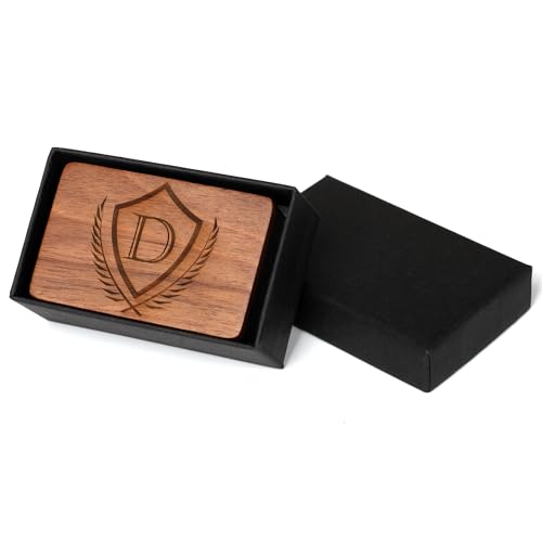 Mens Initial Cufflinks and Tie Clip A-Z Alphabet Letter Black Stainless Cuff Links Tie Bar with Engraved Walnut Wood Box Groom Groomsman Wedding Set - style: Classic-D