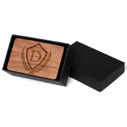 Mens Initial Cufflinks and Tie Clip A-Z Alphabet Letter Black Stainless Cuff Links Tie Bar with Engraved Walnut Wood Box Groom Groomsman Wedding Set - style: Classic-D