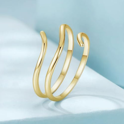 MUNDELL 925 Sterling Silver Simple Multi-layer Leaf Adjustable Ring Green Lucky Leaves Statement Ring for Women Promise Ring Fine Jewelry - color: Golden