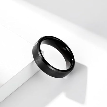 Stainless Steel Wedding Band Ring For Men Women | Sandblasted matte finish, 4mm/6mm/8mm widths, steel/black/gold-tone colors, everyday wear, wedding - color: Matte-6mm-Black