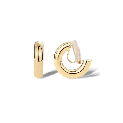 FAN&LOUIS Gold Clip On Hoop Earrings,Gold Silver Chunky Small Open Hoops Clip-On Earrings for Women Trendy Non-Pierced Ears Lightweight Teen - style: Gold