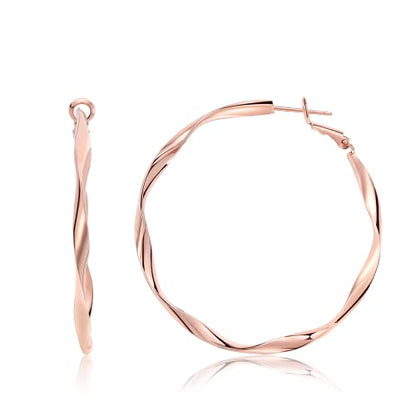 Rose/White/18k Gold Plated Hoop Earrings Lightweight Hoop Earrings For Women Loop Earrings 1in 2in - color: Rose Gold, size: 50mm
