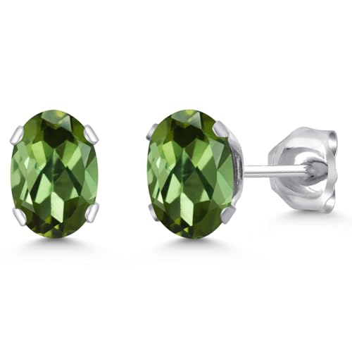 Gem Stone King Oval Gemstone Birthstone Stud Earrings for Women Men | Oval Cut 7X5MM | Fine Jewelry Gifts for Mom Dad Wife Him Her - style: Green Tourmaline, October