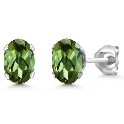 Gem Stone King Oval Gemstone Birthstone Stud Earrings for Women Men | Oval Cut 7X5MM | Fine Jewelry Gifts for Mom Dad Wife Him Her - style: Green Tourmaline, October