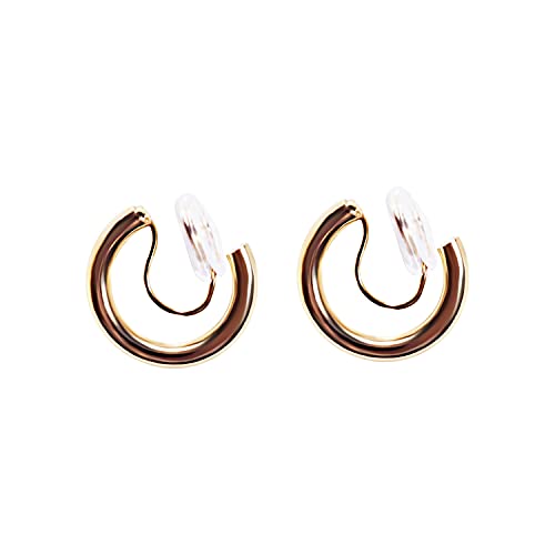 Clip On Hoop Earrings for Women Not Pierced Gold Silver Large Chnky Square Twisted Comfortable Coil Hoop Clip On Earrings - color: 20mm Hoop Gold