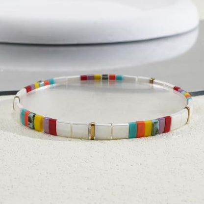 Candy Colorful Tila Flat Beads Bracelets for Women Trendy Unique Friendship Handmade Stackable Christmas Jewelry Gifts - color: colorful