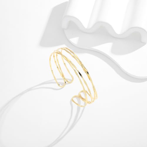 Gold Cuff Bracelet for Women Chunky Multi-layer Cross Wire Open Bracelet Hollow Wide Cuff Bracelets Adjustable Gold Open Cuff Bangle Bracelet - color: Four-layer Arm Cuff
