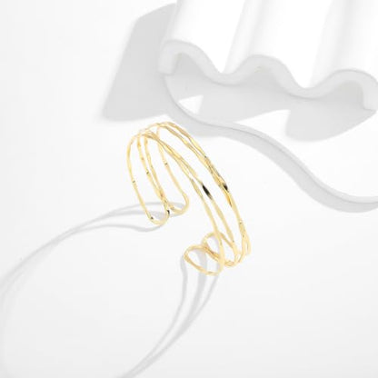 Gold Cuff Bracelet for Women Chunky Multi-layer Cross Wire Open Bracelet Hollow Wide Cuff Bracelets Adjustable Gold Open Cuff Bangle Bracelet - color: Four-layer Arm Cuff