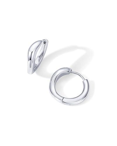 PAVOI 14K Gold Plated 925 Sterling Silver Posts Wavy Huggie Hoops | Twisted Wave Hoop Earrings for Women - color: White Gold