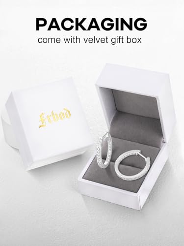 Moissanite Hoop Earrings for Women, 3.5ct/0.76ct D Color VVS1 Yellow Gold Plated Earrings, 925 Sterling Silver Inside Out Round Loops/Six Stone 20mm Hoops, Birthday Christmas Valentines Jewelry - color: White Gold - Pave