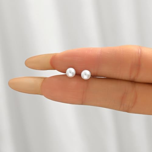 Pearl Stud Earrings for Women Gold/Silver Plated 3mm 4mm 5mm 6mm 8mm Pearl Earrings Dainty Hypoallergenic Earrings - color: White Gold, size: 5 Millimeters