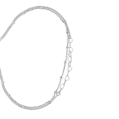 Vanbelle Sterling Silver Jewelry - Rhodium Plated with 925 Stamp - Interlinked Heart theme Anklet - handcrafted Double layered Chain Anklet for Women - 9" long + 1" extender