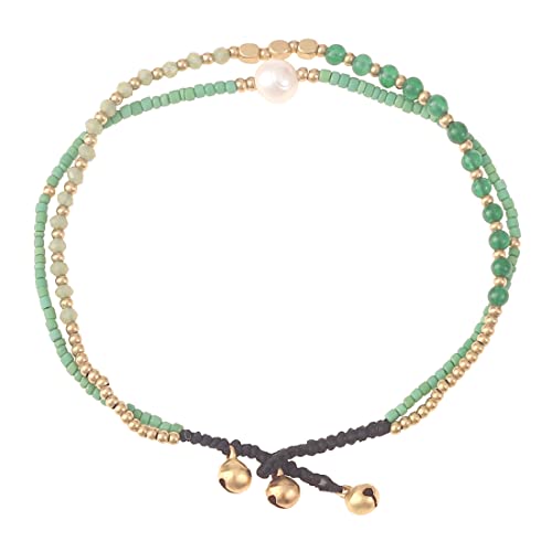 Made by Nami Boho Surfer Anklet Waterproof & Adjustable Beaded Anklets for Women Beachy Ankle Bracelet Made from Waxed Cotton Rope and Beads for Summer and Hippie Style - color: Green Pearl