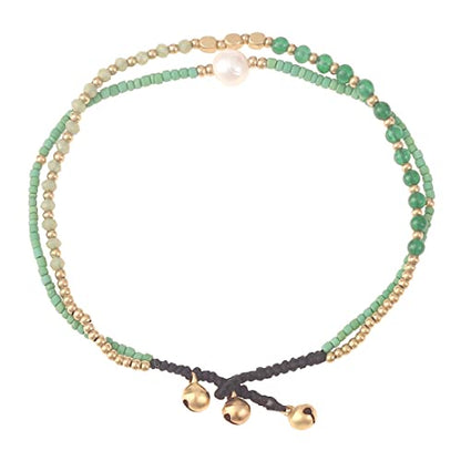 Made by Nami Boho Surfer Anklet Waterproof & Adjustable Beaded Anklets for Women Beachy Ankle Bracelet Made from Waxed Cotton Rope and Beads for Summer and Hippie Style - color: Green Pearl