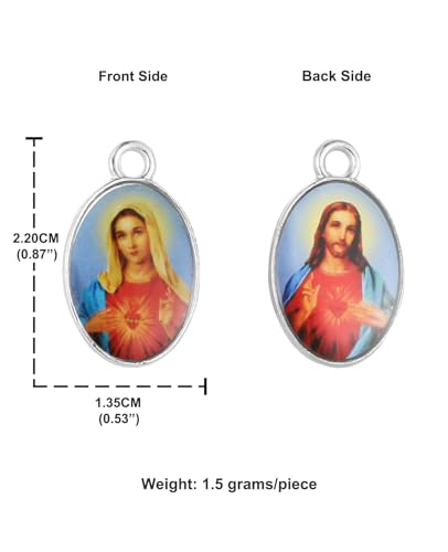 Saint Therese of Lisieux/Saint Mother Teresa of Calcutta/Divine Mercy Jesus/Mater Dolorosa Patron Saint Medal Charm Pendant for DIY Rosary Necklace Bracelet Jewelry Making Part - color: 30pcs-Enamel Heart of Jesus&Mary