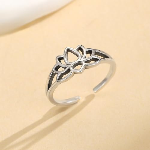 LOVECOM 925 Sterling Silver Lotus Flower Toe Rings for Women | 14K Gold Plated Adjustable Open Heart Toe Ring Flower Toe Ring Summer Beach Foot Birthday Jewelry Gifts for Mom Daughter - color: Gold-Lotus