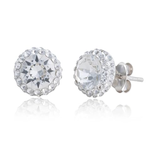 Sterling Silver Crystal Halo Stud Earrings - color: Clear