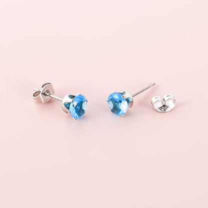 12 Pairs Surgical Stainless Steel Stud Earring Round Heart Star Square Cubic Zirconia Birthstone Stud Earrings Set for Women - color: Silver round 4mm