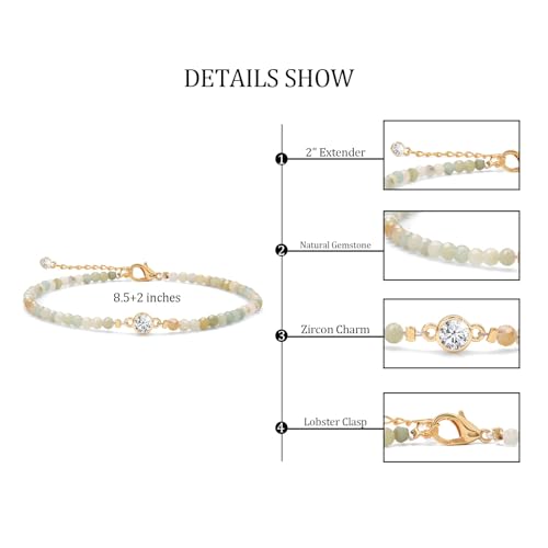 Raicegs Anklets for Women Handmade Beach Boho Ankle Bracelet 3mm Natural Stone Beaded Ankle Bracelet 14K Gold Plated Zircon Pendant Adjustable Crystal Gemstone Anklet Jewelry Gift for Her - color: Amazonite