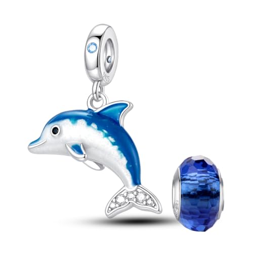 LNQOBU 925 Sterling Silver Charms Color-changing Chameleon Dangle Charm Beads Glow in the Dark Charme fits Pandora Bracelets and Necklace Jewelry Gift for Women - style: Dolphin pendant charm