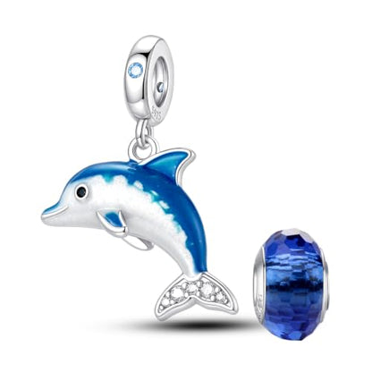 LNQOBU 925 Sterling Silver Charms Color-changing Chameleon Dangle Charm Beads Glow in the Dark Charme fits Pandora Bracelets and Necklace Jewelry Gift for Women - style: Dolphin pendant charm