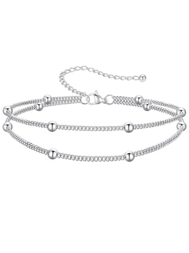 PROSTEEL Anklets for Women Waterproof, Silver/Gold/Black, Stainless Steel | Layered Anklets, Stainless Steel, Durable& No Tarnish, Summer Beach Jewelry, with Gift Box, 8-10.5" Adjustable, Plus Size - color: Silver, size: Layer Ball Station