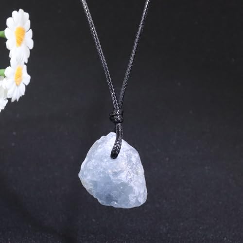 Natural Raw Crystal Necklace for Women Irregular Stone Necklaces Spiritual Gemstone Pendant with Adjustable Rope - color: A-Blue Celestite