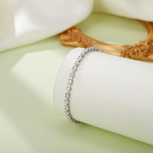 FANZE Gold Plated Cubic Zirconia Tennis Bracelets for Women Dainty Trendy Adjustable Bracelet Jewelry Gift for Ladies Wedding Mother Birthday Anniversary - style: Silver CZ bracelet