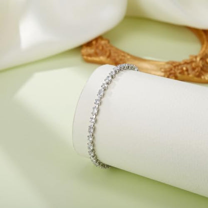 FANZE Gold Plated Cubic Zirconia Tennis Bracelets for Women Dainty Trendy Adjustable Bracelet Jewelry Gift for Ladies Wedding Mother Birthday Anniversary - style: Silver CZ bracelet