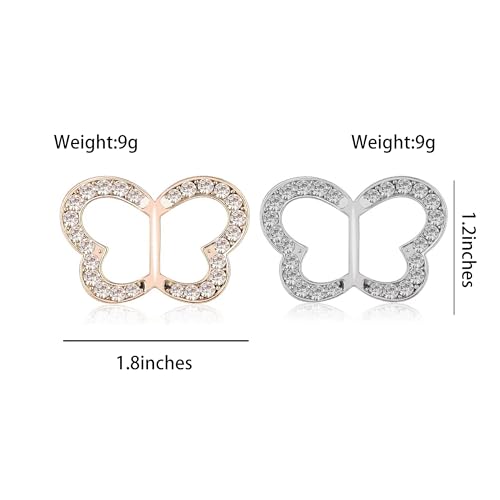 ROFARSO 2Pics Butterfly Shaped Scarf Ring Buckle for Women Fashion Rhinestone Crystal Jewelry Scarf Clasp Clips Accessories for Shawl Scarf Shirt - color: Butterfly