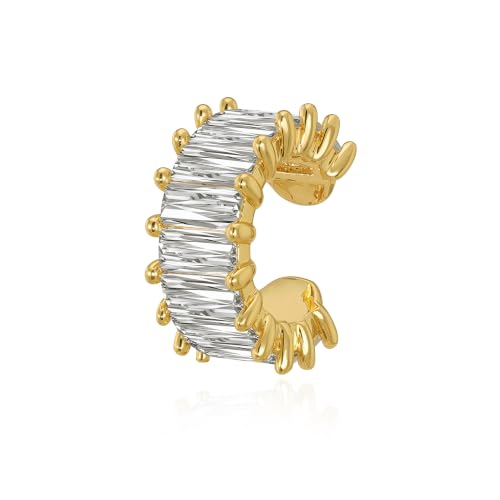 Gold Ear Cuff for Women Non Piercing | Cuff Earrings, 14K Gold Plated, Colorful Cubic Zirconia Pave, Pearl, Clover, Cartilage Earrings Trendy Jewelry, Single - color: Clear B
