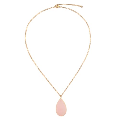 BaubleStar Teardrop Natural Crystal Healing Stone Pendant Necklace | Birthstone Quartz Necklace for Women, Multi-Color Available - color: Pink
