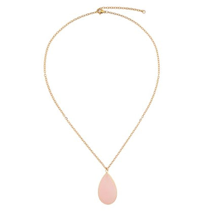 BaubleStar Teardrop Natural Crystal Healing Stone Pendant Necklace | Birthstone Quartz Necklace for Women, Multi-Color Available - color: Pink