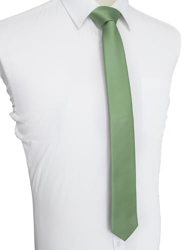 JEMYGINS 2.4" Solid Color Skinny Tie and Pocket Square with Tie Clip Sets for Men (6cm) - color: Sage Green2