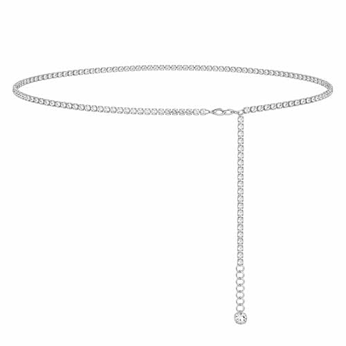 1 Piece Silver Waist Chain Rhinestone Crystal Shiny Pendant Thin Minimalist Delicate Fashion Body Chain Jewelry for Women Warm-Weather Beach Rave Party Evening Club Accessory