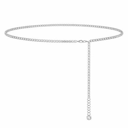 1 Piece Silver Waist Chain Rhinestone Crystal Shiny Pendant Thin Minimalist Delicate Fashion Body Chain Jewelry for Women Warm-Weather Beach Rave Party Evening Club Accessory