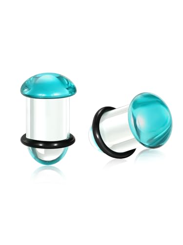 Aumeo One Pair Glass Gauges for Ears Single Flare Glass Plugs for Women and Men - color: Blue, size: 9mm