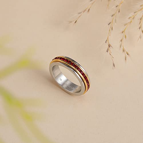 Muses Art Design Fidget Rings, Anxiety Rings, Spinner Rings, Band Rings with Birthstone, Stainless Steel, Women and Men, Meditation Rings, Thumb Rings, Stress Relieving and Anxiety Reducing - color: January - Garnet