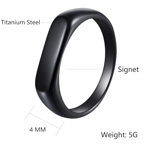 Mens Stainless Steel Plain Signet Rings 4/7/10/14MM Rectangular Pinky Rings | High Polish Classic Blank Thumb Rings, Everyday Comfit Wear, Gift for Men - color: Black04