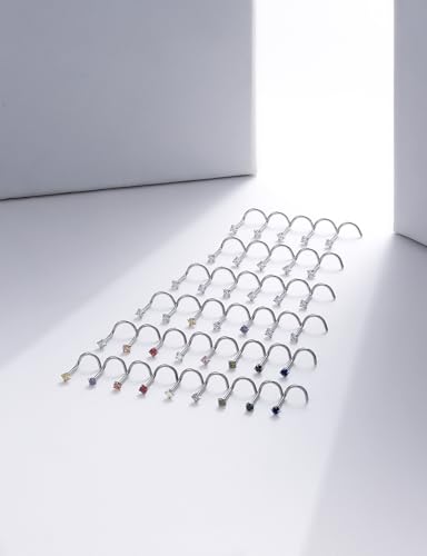18G 20G 22G Round Cubic Zirconia Nose Rings Studs for Women Men 316L Stainless Surgical Steel Nose Ring Stud Piercing Jewelry Silver Clear CZ 1.5mm 2mm 3mm - style: 20G Screw Silver CZ 2mm