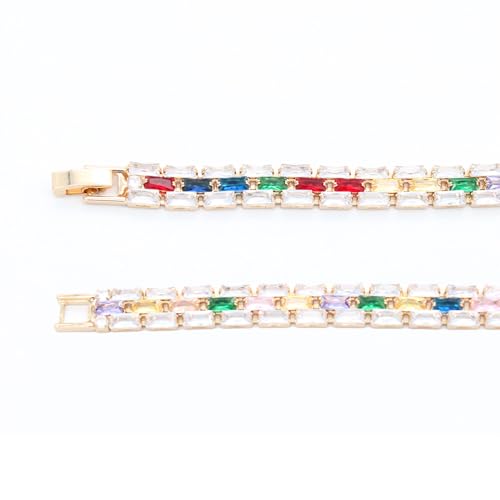 Tennis Bracelet, 13mm Width, Black Cubic Zirconia, Gold Plated Brass, 7 Inch Length, 11 Grams - color: Gold Multi-Color