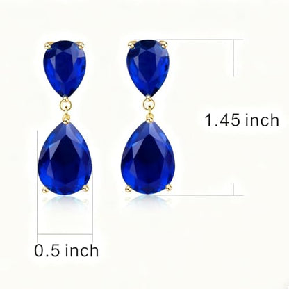 Teardrop Crystal Drop Earrings for Women, 14K Gold Plated Large Double Teardrop Dangle Earrings,Rhinestone Earrings for Wedding Prom Bridesmaid Party,Emerald/Red/Blue/Black/Pink/White Statement Earrings - color: Navy Blue