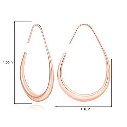 Lightweight Teardrop Hoop Earrings for Women - 14k Gold/White Gold Plated Large Oval Pull Through Hoop Earrings High Polished Statement Jewelry Gift for Women - color: rose gold 30*18