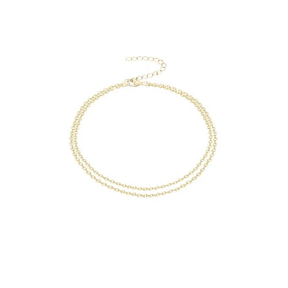 Womens Dainty Gold Chain Bracelet,Simple Layered Chain Bracelets,Beaded Turquoise Bracelet,Charm Crystal Bar,Heart,Karma,Triangle,Pearl Bracelets for Women - color: Layered Cable Chain