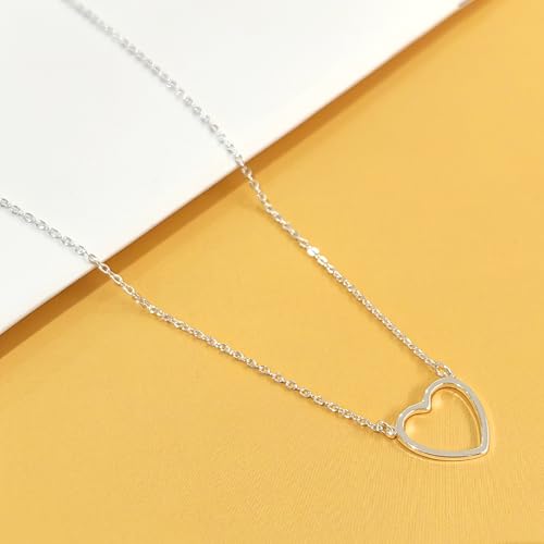 HERIER Cute Heart Necklace Dainty 18k Gold Plated Tiny Heart Pendant Choker Necklaces Small Gold Love Open Heart Chain Necklace for Women Simple Gold Necklace for Women Trendy Jewelry - color: Heart Necklace-Silver