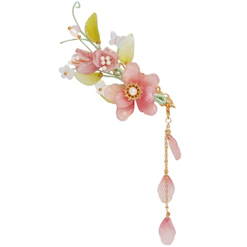 Wedding Hair Clips, Crystal Hair Pins Pearl Rhinestone Hair Barrettes, Bridal Flower Hair Pieces Pearl Headpieces Hair Accessories for Women Girls (Pink&Green) - color: Pink&Green
